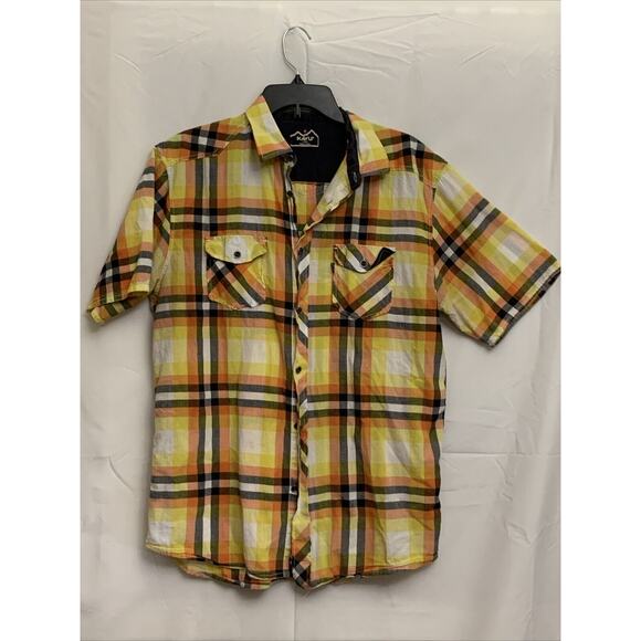 Kavu Mens Plaid Shirts Large 2 Shirts Lot Bundle Short Sleeve Yellow Blue - Picture 1 of 7